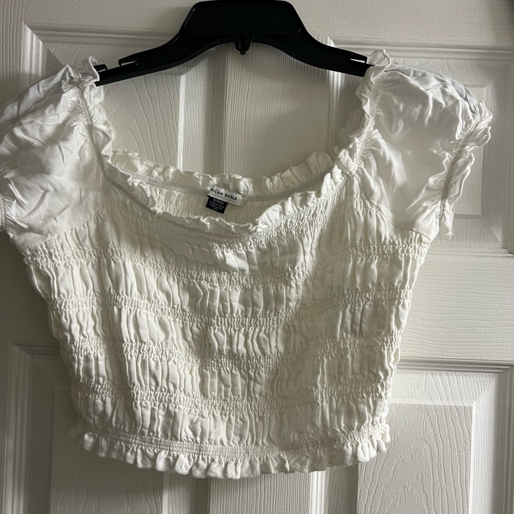American Eagle Outfitters White Smocked Blouse